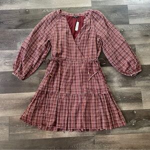 NWT Madewell XS Cottage Core Bohemian Tiered Ruffle Seersucker Dress Boho Plaid